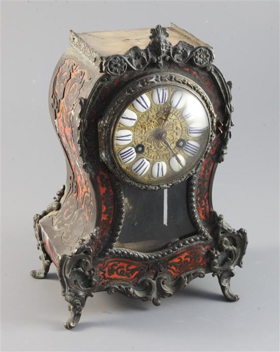 An early 20th century French red boullework mantel clock 9.75in. (lacks top)
